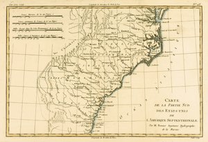 アメリカ南東海岸、ギヨーム・レイナル著「地球のすべての既知の部分の地図」（1713-96）から、JLペレット、ジュネーブ、1780年（カラー彫刻） 作： Charles Marie Rigobert Bonne